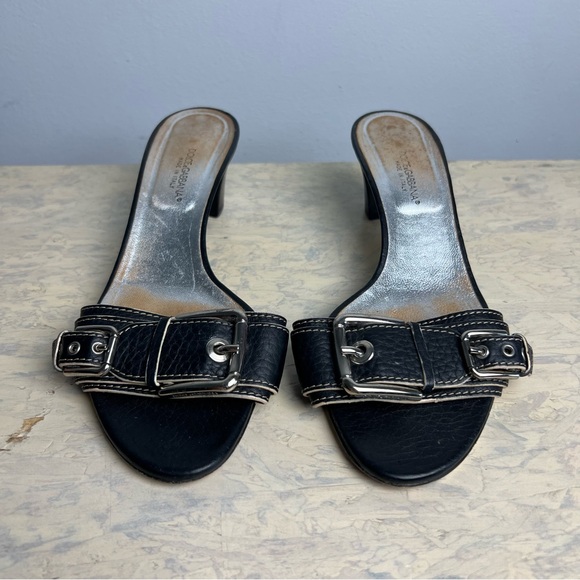 Vintage D&G Open Toe Black Kitten Heels Eu Sz 39 Italy Y2K - Picture 3 of 11